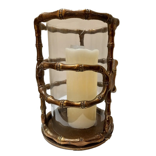 Κηροπήγιο Μεταλλικό/Γυάλινο Μπρονζέ/Διάφανο 19x19x28