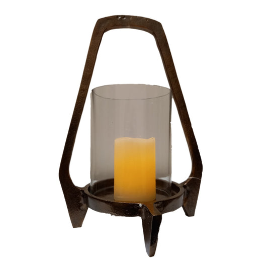 Κηροπήγιο Μεταλλικό/Γυάλινο Μπρονζέ/Διάφανο 18x18x26