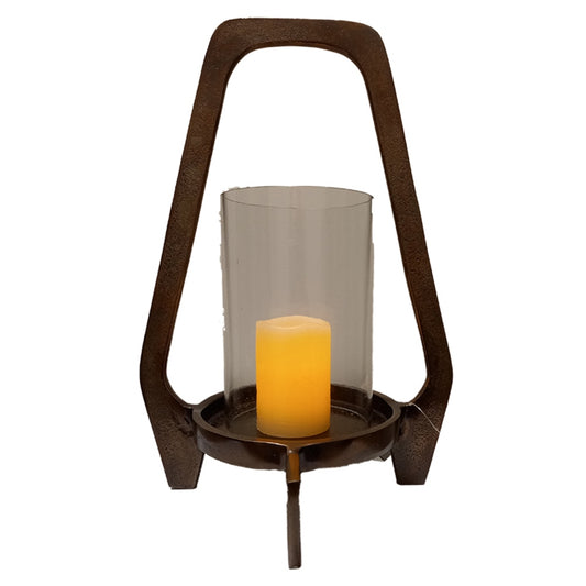 Κηροπήγιο Μεταλλικό/Γυάλινο Μπρονζέ/Διάφανο 21x21x31