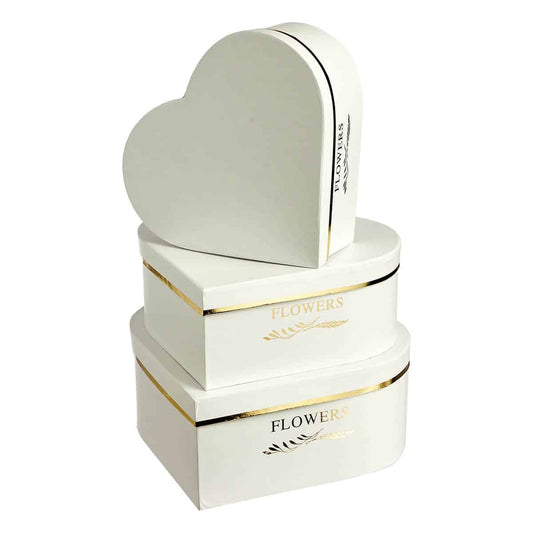 Κουτιά 'Καρδιά' Χάρτινα Λευκά/Χρυσά (3 Τεμ.)