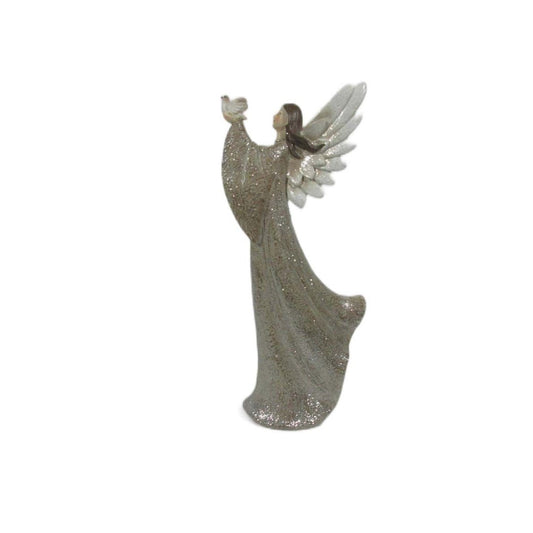 JK Home Διακοσμητικός Άγγελος με Περιστέρι Πολυρεσίνης Εκρού/Καφέ 57355