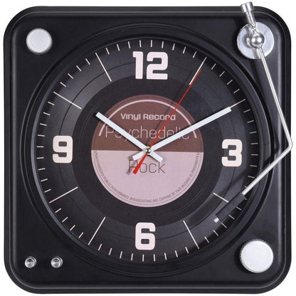 JK Home Ρολόι Τοίχου 'Γραμμόφωνο' Πλαστικό Μαύρο/Ασημί 822575