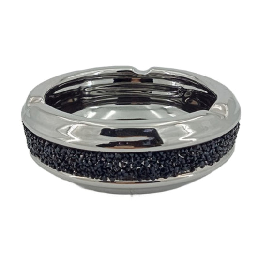 Σταχτοδοχείο με Στρας Κεραμικό Ασημί/Μαύρο 15x15x6