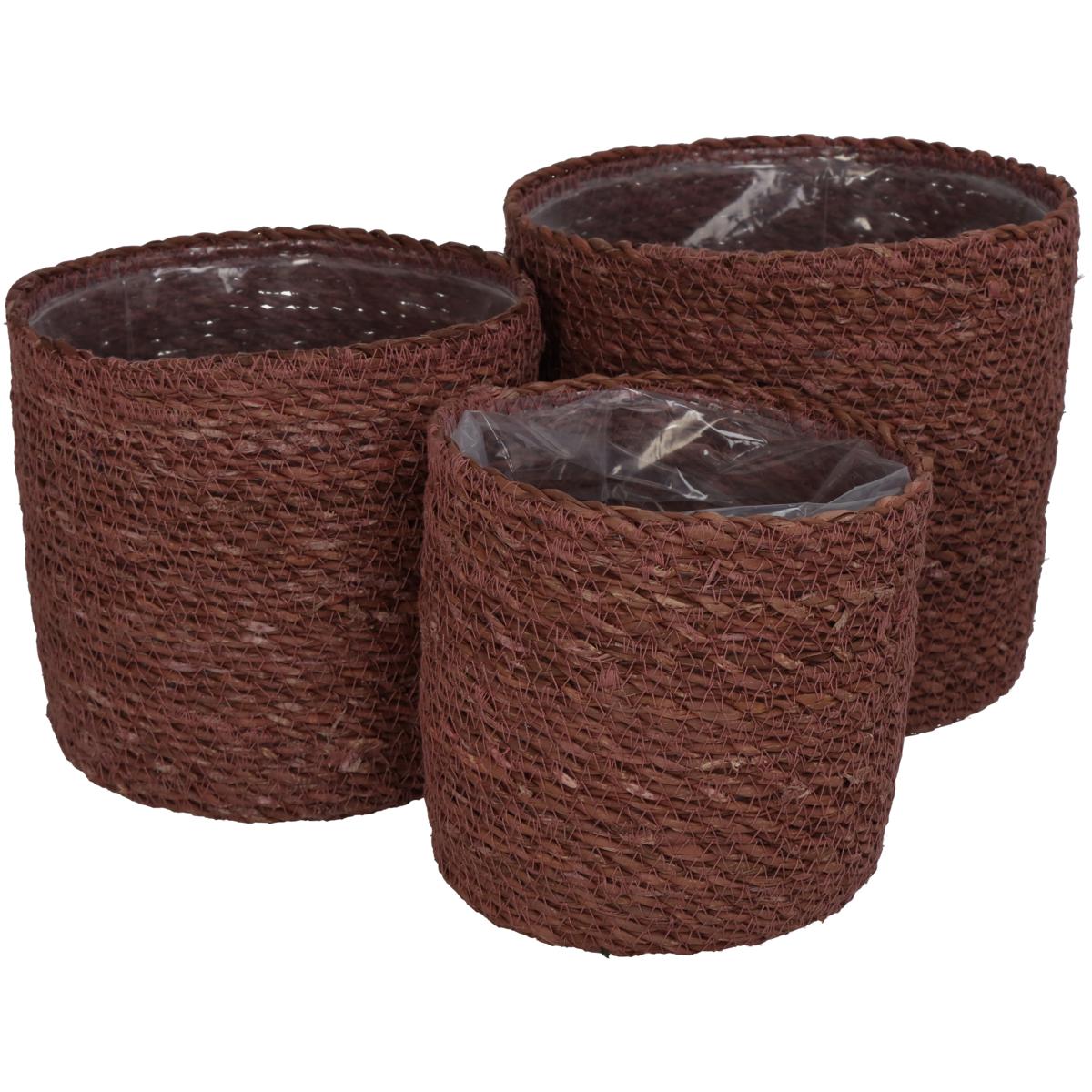 Καλάθι Almond Seagrass 20x20x18 Σετ 3 Τμχ