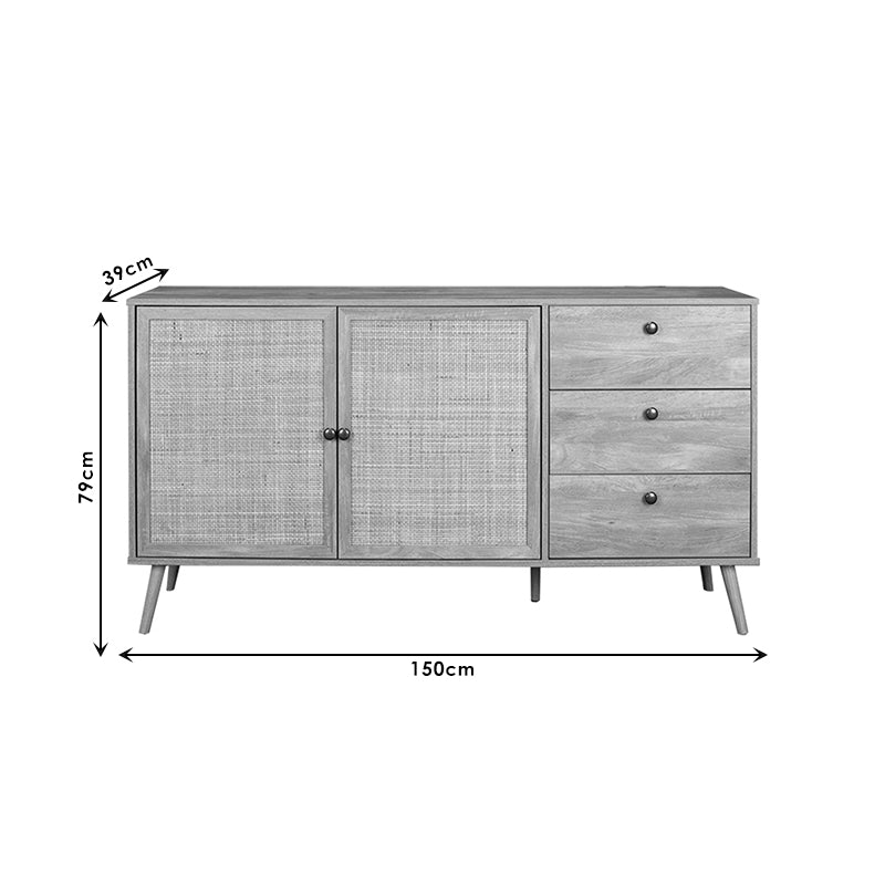 Μπουφές με Συρτάρια Ξύλινος/Ρατάν Φυσικός 150x39x79