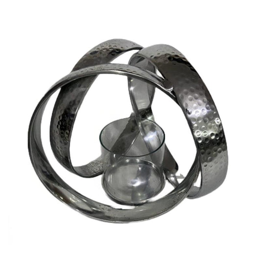 Κηροπήγιο Μεταλλικό/Γυάλινο Ασημί/Διάφανο 33x33x33