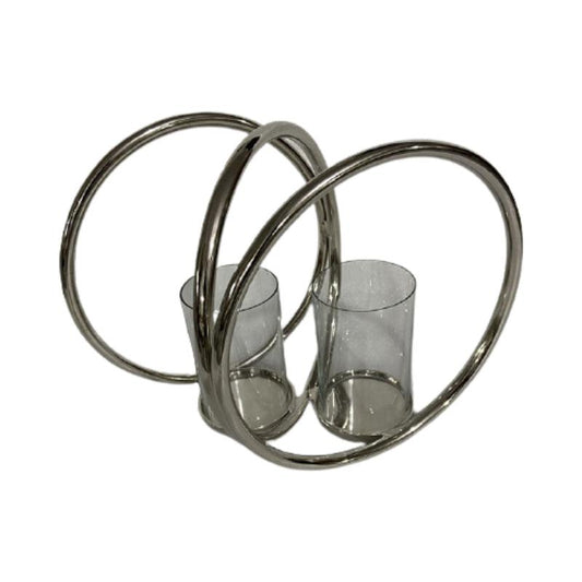 Κηροπήγιο Μεταλλικό/Γυάλινο Ασημί/Διάφανο 33x29x33