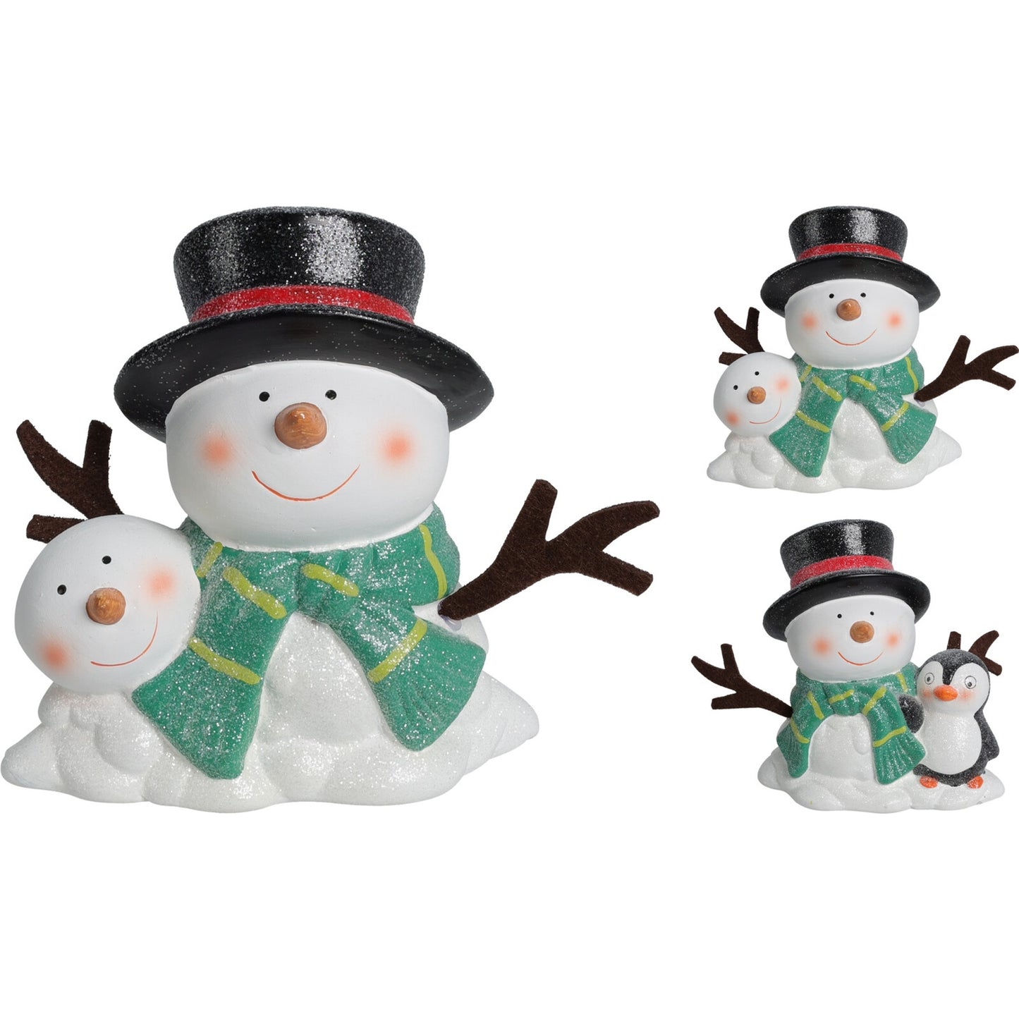 Χιονάνθρωπος Με Μαύρο Καπέλο Και Glitter Λευκό Κεραμικό 14.5x9x15.5 Σε 2 Σχέδια