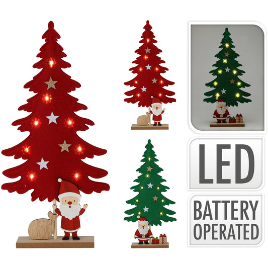 Δέντρο Χριστουγεννιάτικο Διακοσμητικό Φωτιζόμενο Με Άι Βασίλη Μπαταρίας Ύφασμα/Ξύλο 23x5x45.5 Σε 2 Χρώματα