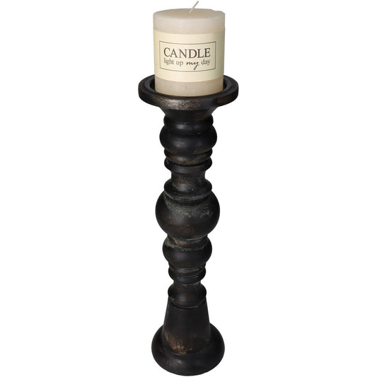 Κηροπήγιο Ξύλινο Αντικέ Μαύρο 10x10x38