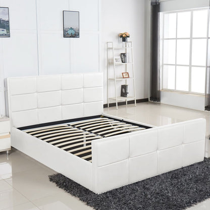 ArteLibre Κρεβάτι Διπλό με Αποθηκευτικό Χώρο Δερματίνης Λευκό 14320004